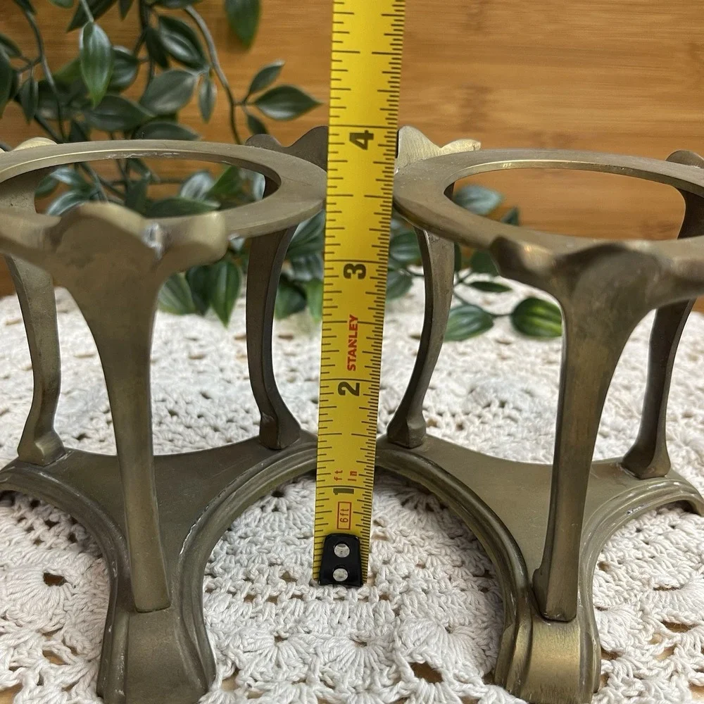 Vtg Brass Sphere Stand Pair Mid Century Crystal Ball Orb Egg Pedestal Holder Set